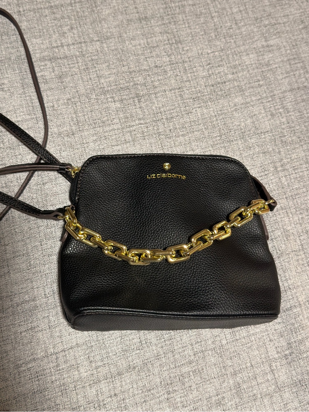 Liz Claiborne Black Crossbody with Gold Chain Accent